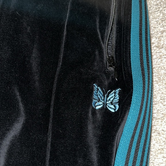 Needles Velour Black Track Pants with Teal Stripes - Picture 2 of 4